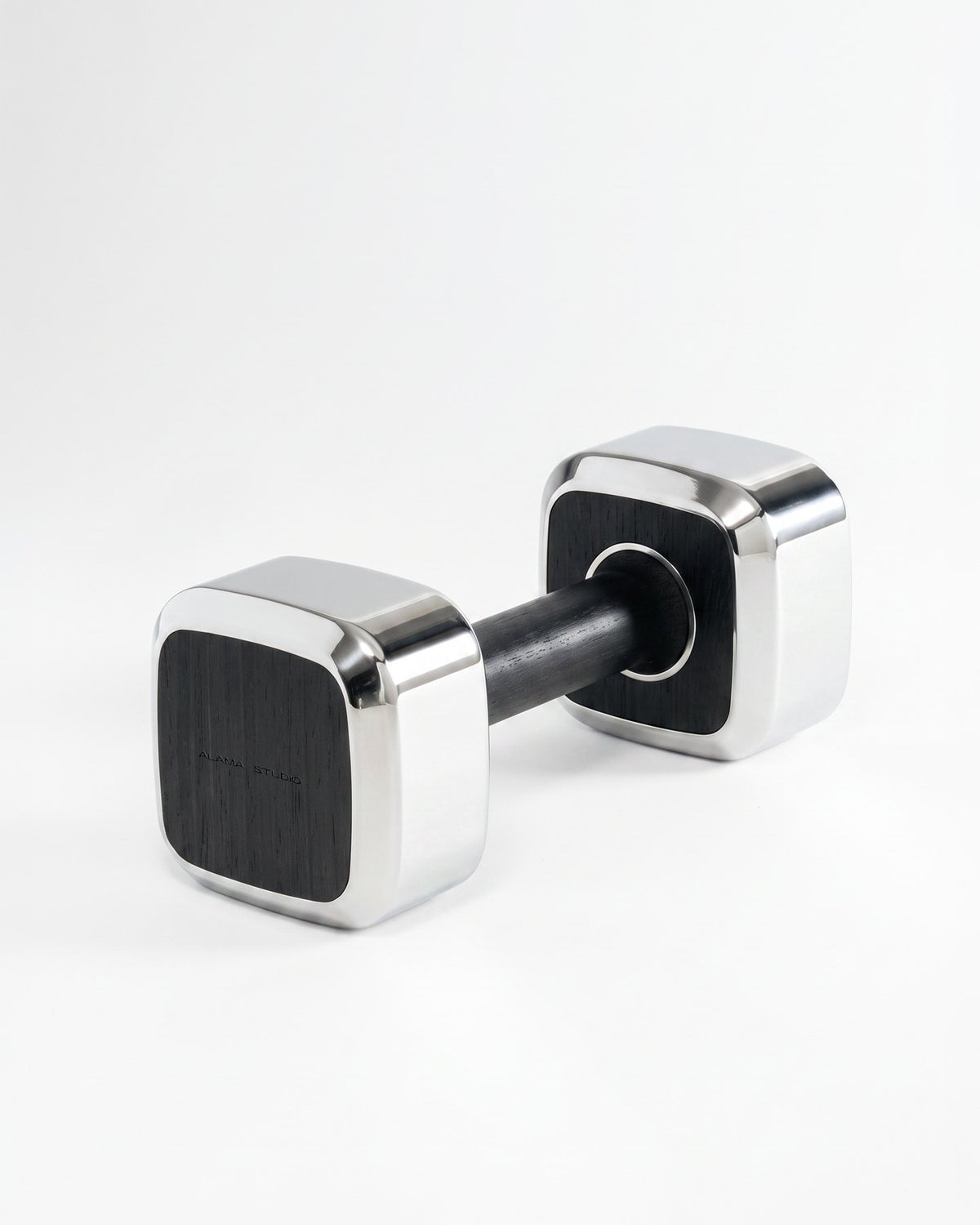 Dumbbells by Alama Studio — Alpi Planked Black, Mirror/Satin Stainless Steel — representative weight; selected weight may differ