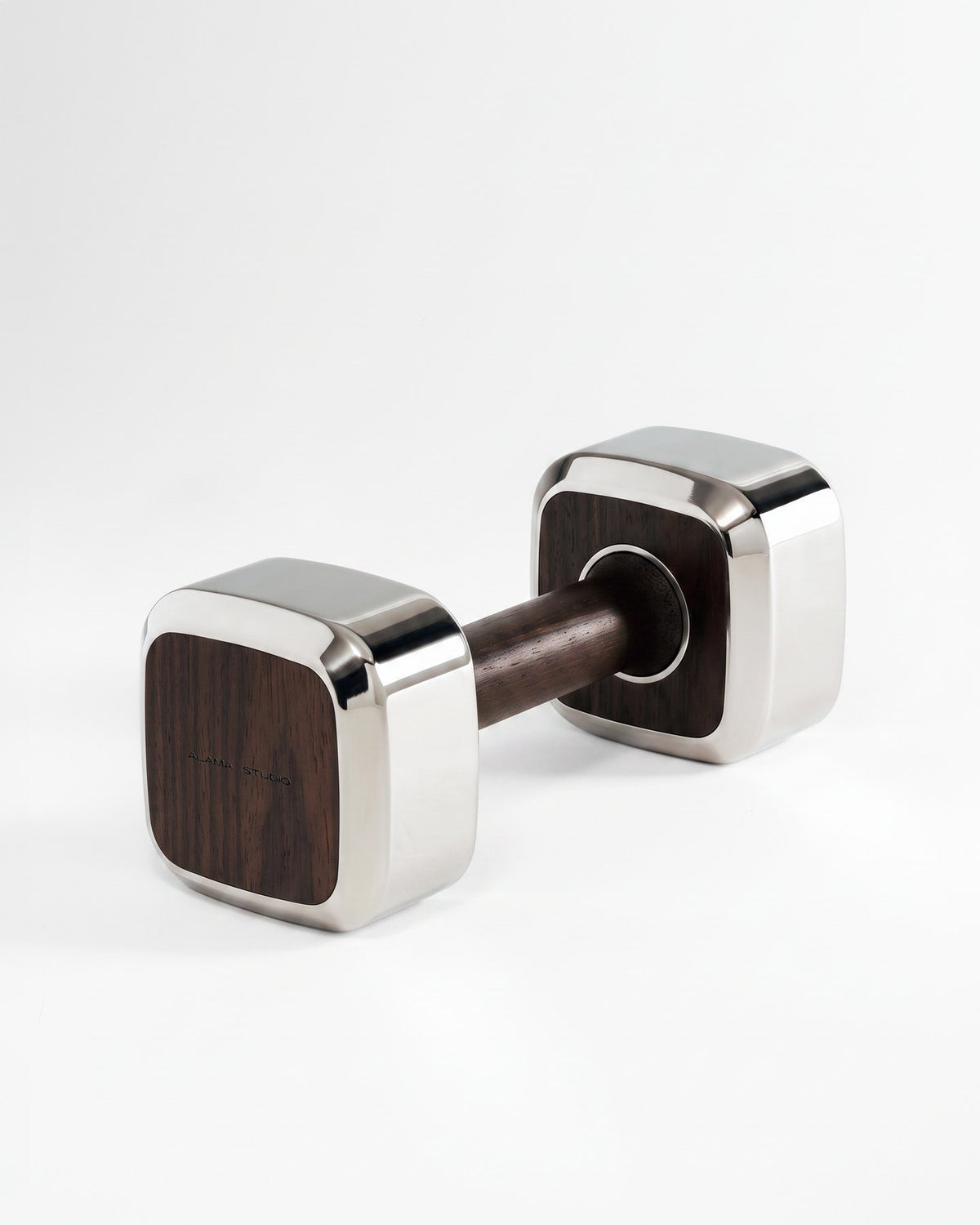 Dumbbells by Alama Studio — Alpi Flamed Kakao, Mirror/Satin Stainless Steel — representative weight; selected weight may differ