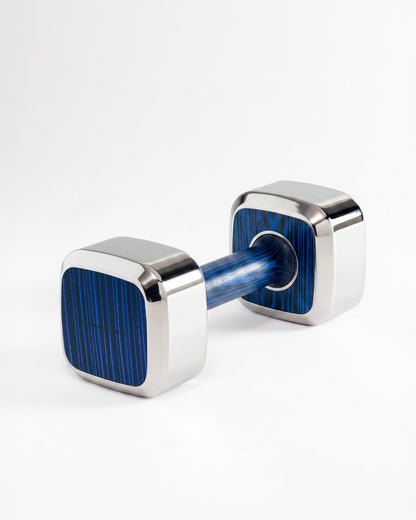 Dumbbells by Alama Studio — Alpi Wavy Fir Blue, Mirror/Satin Stainless Steel — representative weight; selected weight may differ