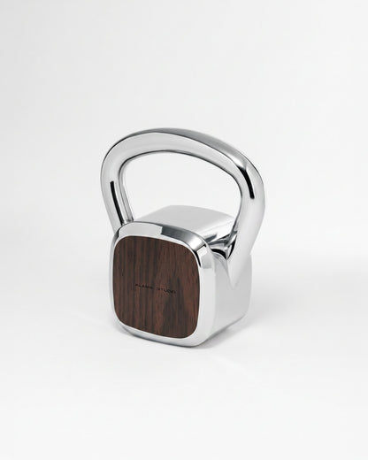 Kettlebell by Alama Studio — Alpi Flamed Kakao, Mirror/Satin Stainless Steel — representative weight; selected weight may differ