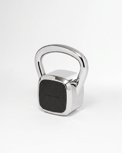 Kettlebell by Alama Studio — Alpi Planked Black, Mirror/Satin Stainless Steel — representative weight; selected weight may differ