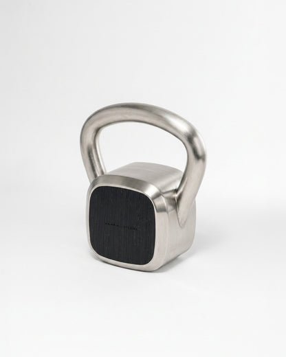 Kettlebell by Alama Studio — Alpi Planked Black, Satin Stainless Steel — representative weight; selected weight may differ