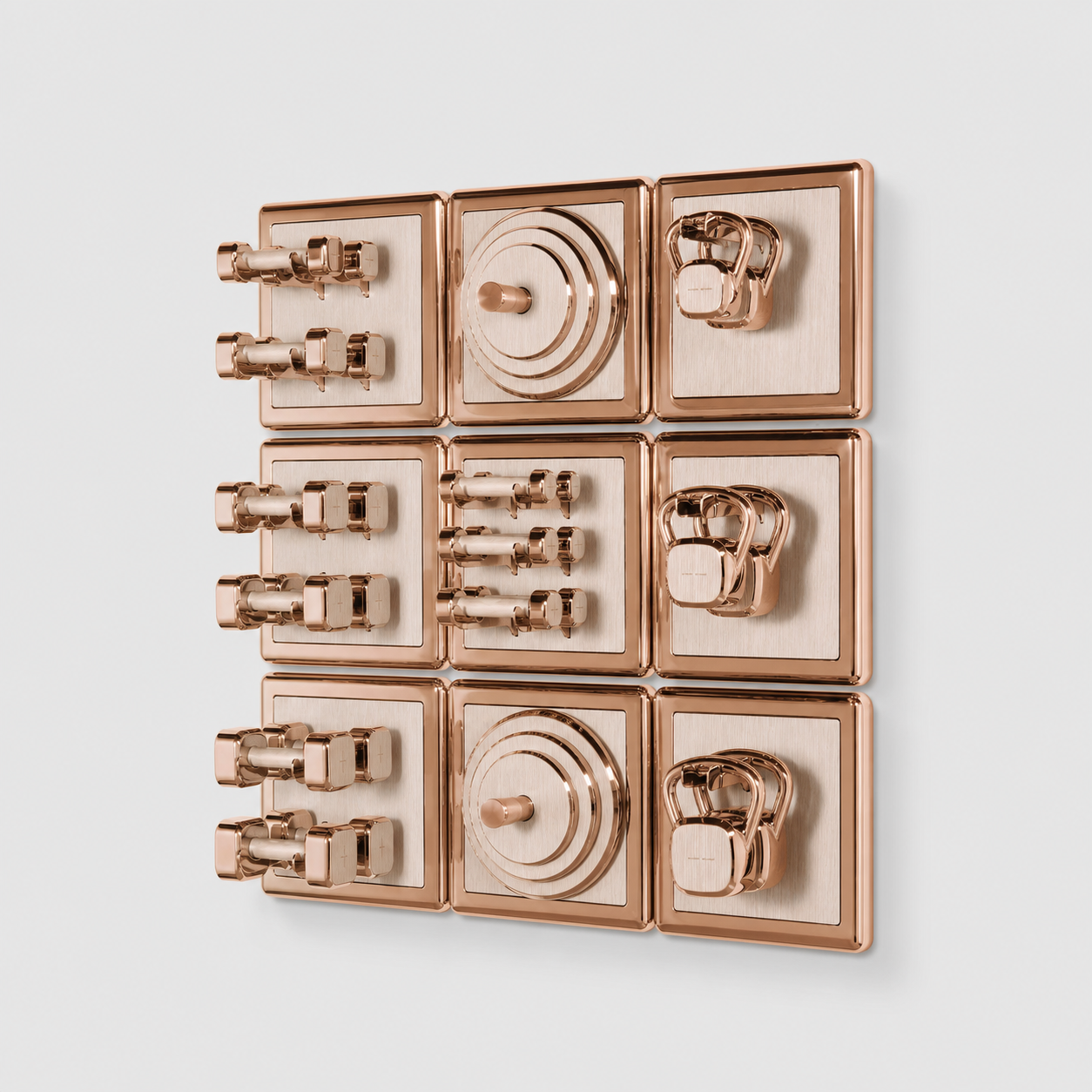 Storage Wall System by Alama Studio - Alpi Striped White Rose Gold fixed render