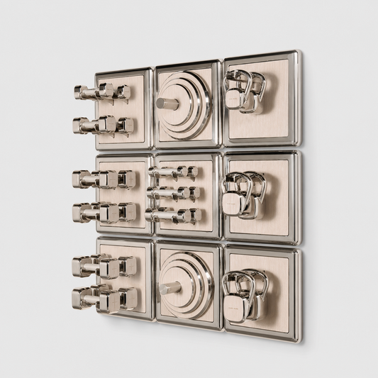 Storage Wall System by Alama Studio - Alpi Striped White Silver fixed render