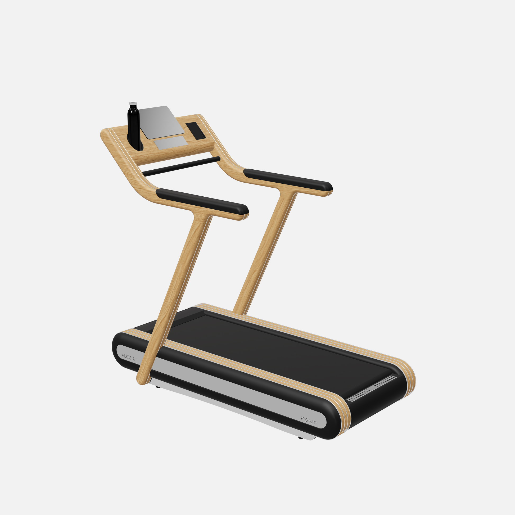 Alessia Motorized Treadmill — Stainless Steel, Natural Oak, Black