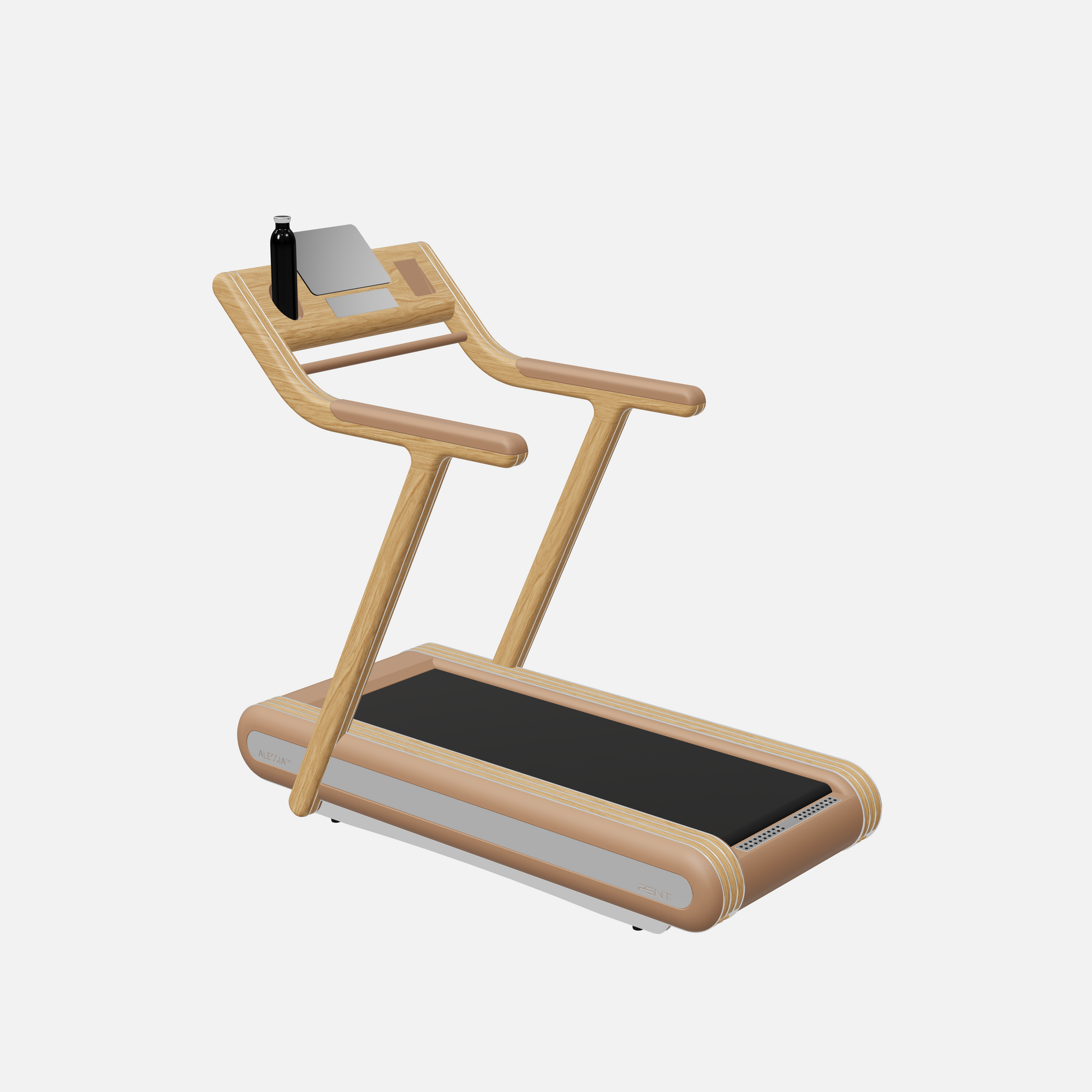 Alessia Motorized Treadmill — Stainless Steel, Natural Oak, Brown
