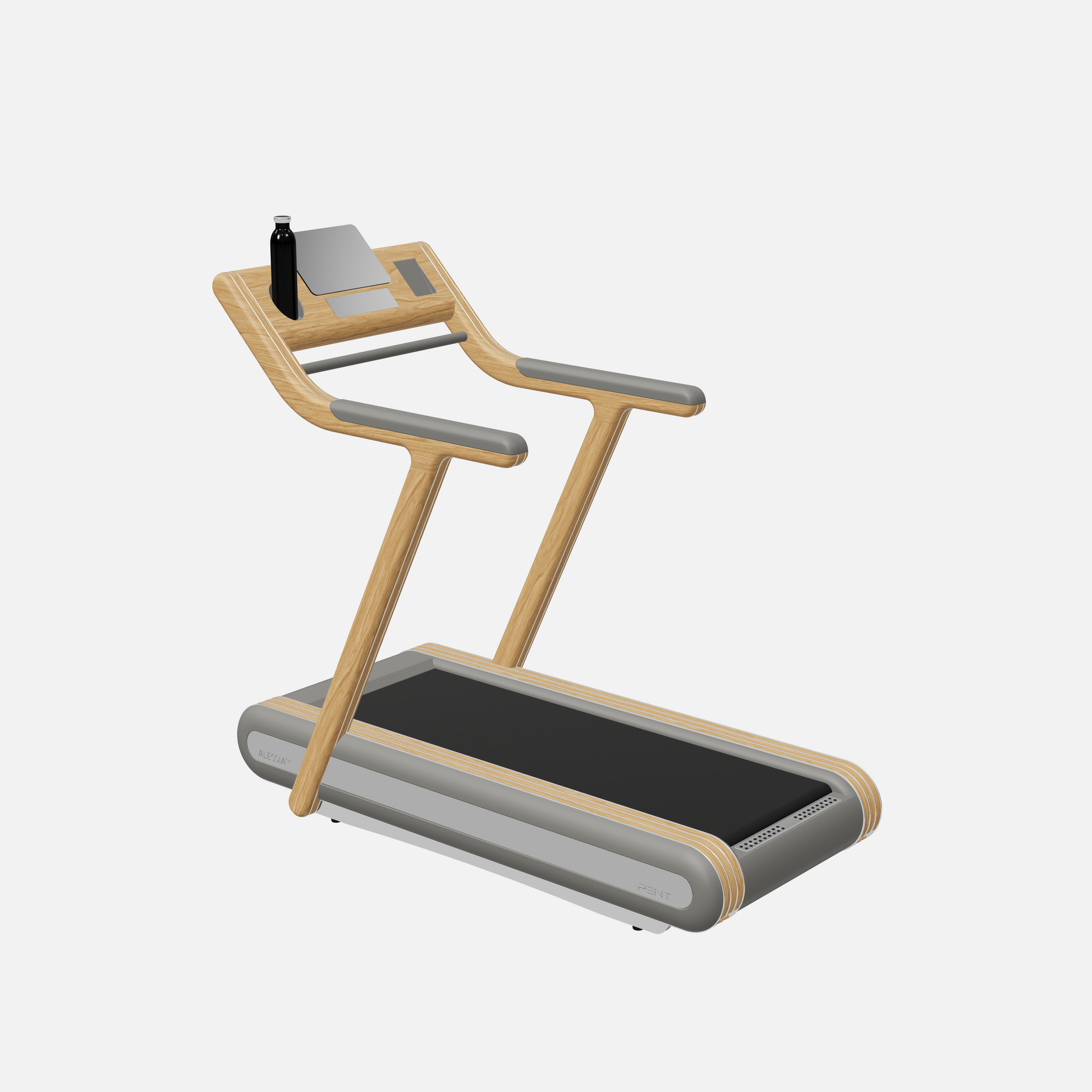 Alessia Motorized Treadmill — Stainless Steel, Natural Oak, Grey