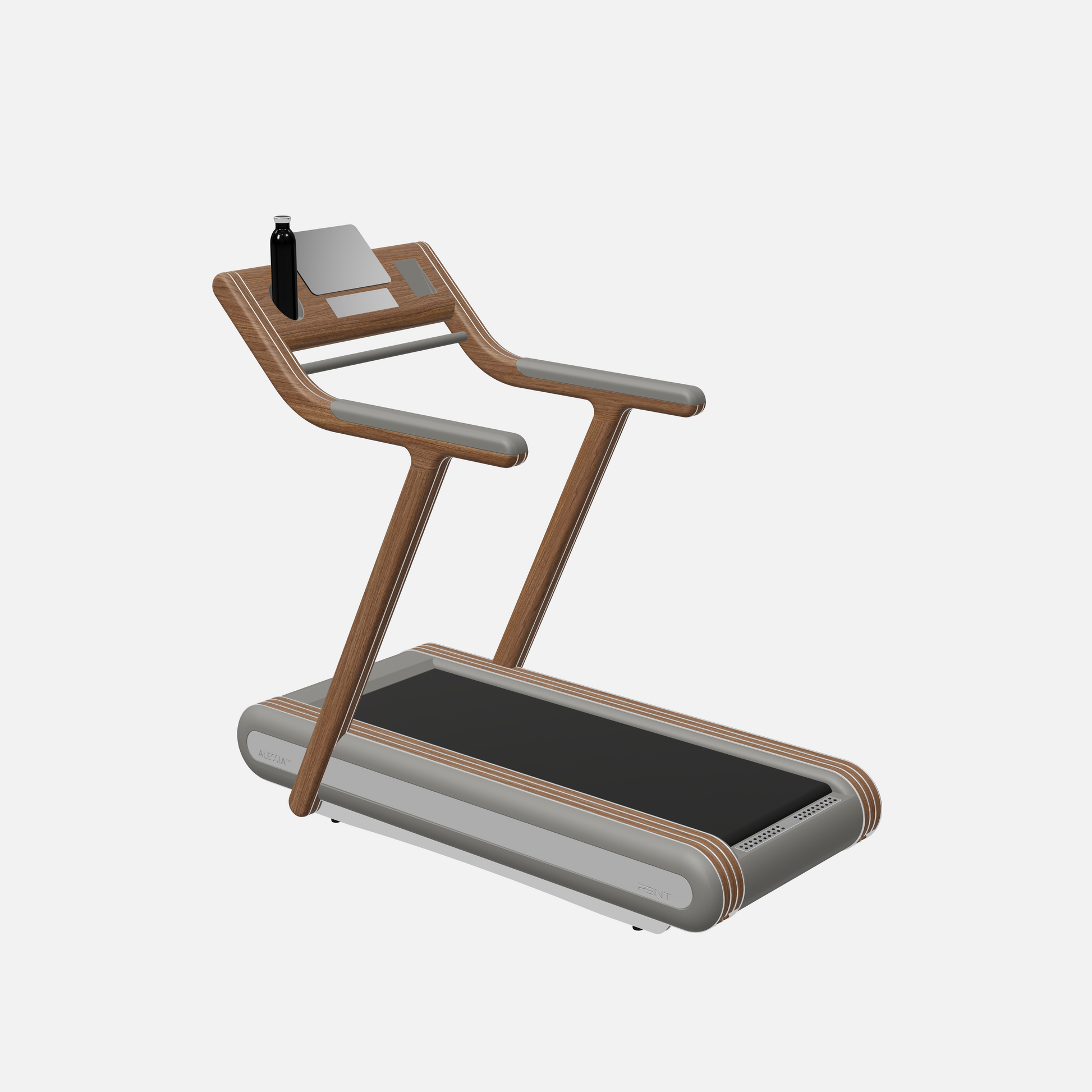 Alessia Motorized Treadmill — Stainless Steel, Natural Walnut, Grey