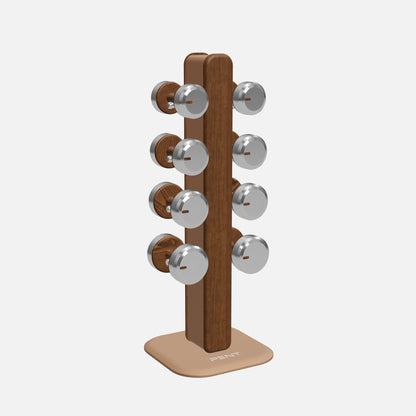 Colmia Vertical Weight Set, Power — current PENT 3D model, alternate full view; representative Stainless Steel, Walnut Ash and Brown leather finishes