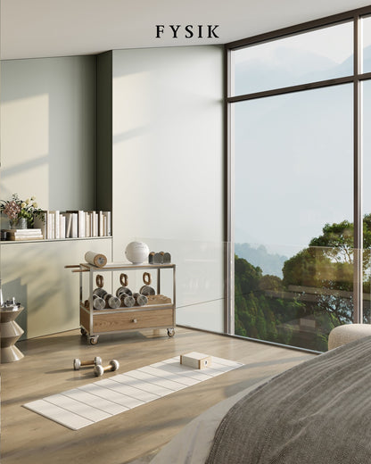 Kenn Training Cart by FYSIK — supplier view 3; representative wood, leather and stainless-steel finish