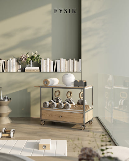Kenn Training Cart by FYSIK — supplier view 4; representative wood, leather and stainless-steel finish