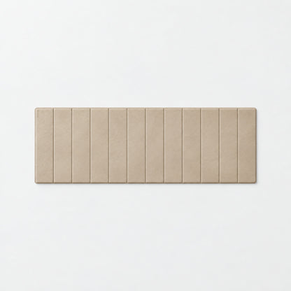 Phap Exercise Mat — front view; Grey Ash wood, beige leather and natural stainless steel where applicable. FYSIK studio finish study — October 2026. Representative configuration.