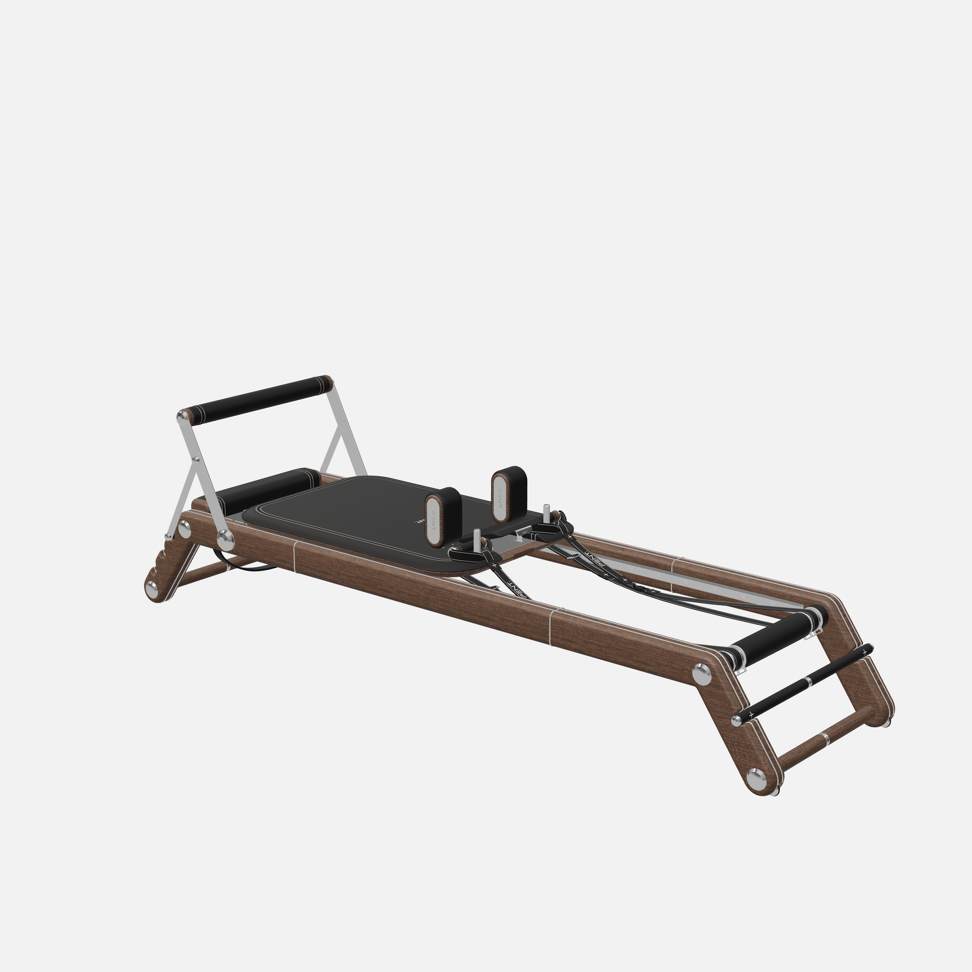 Joana Luxury Pilates Reformer — Stainless Steel, Dark Walnut, Black