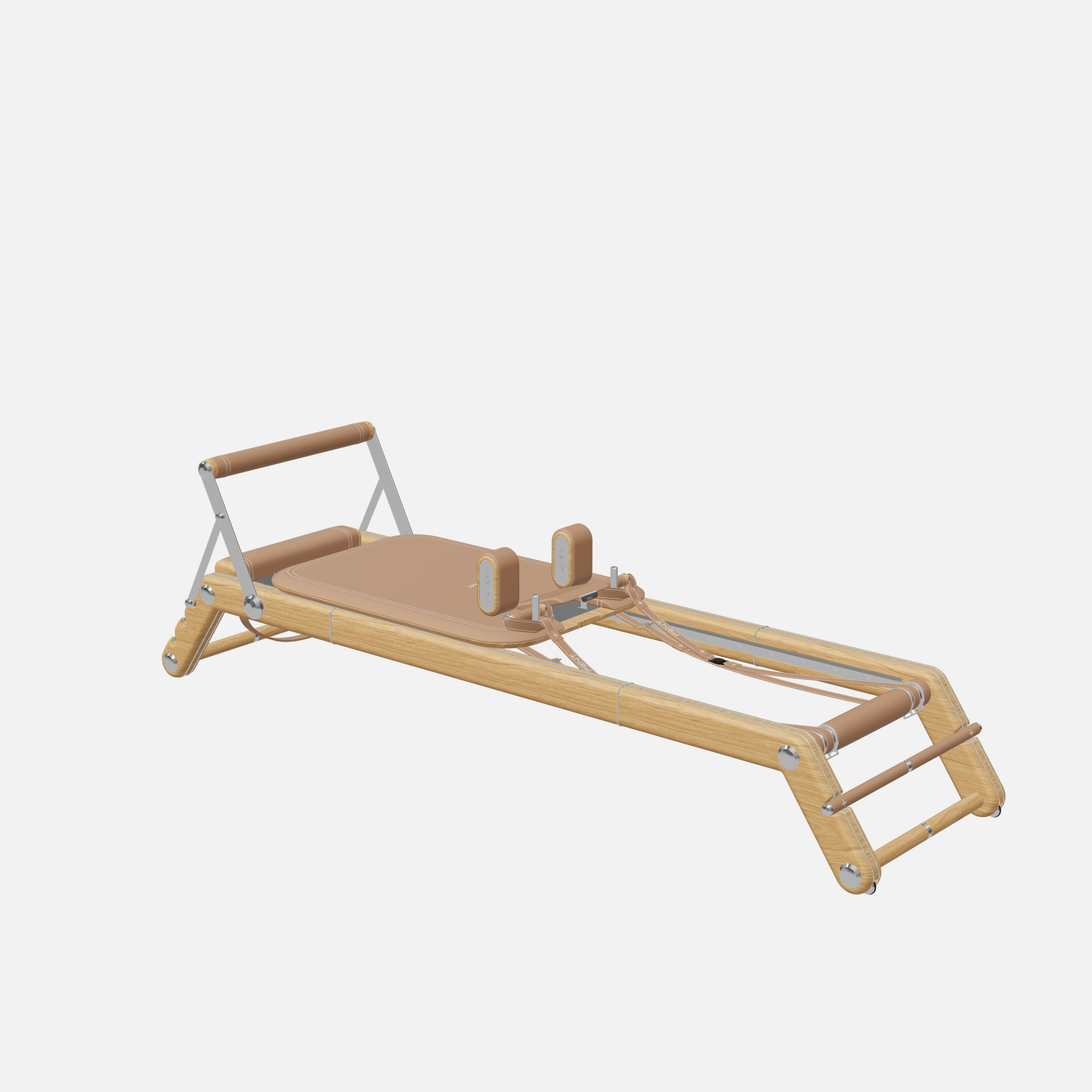 Joana Luxury Pilates Reformer — Stainless Steel, Natural Oak, Brown