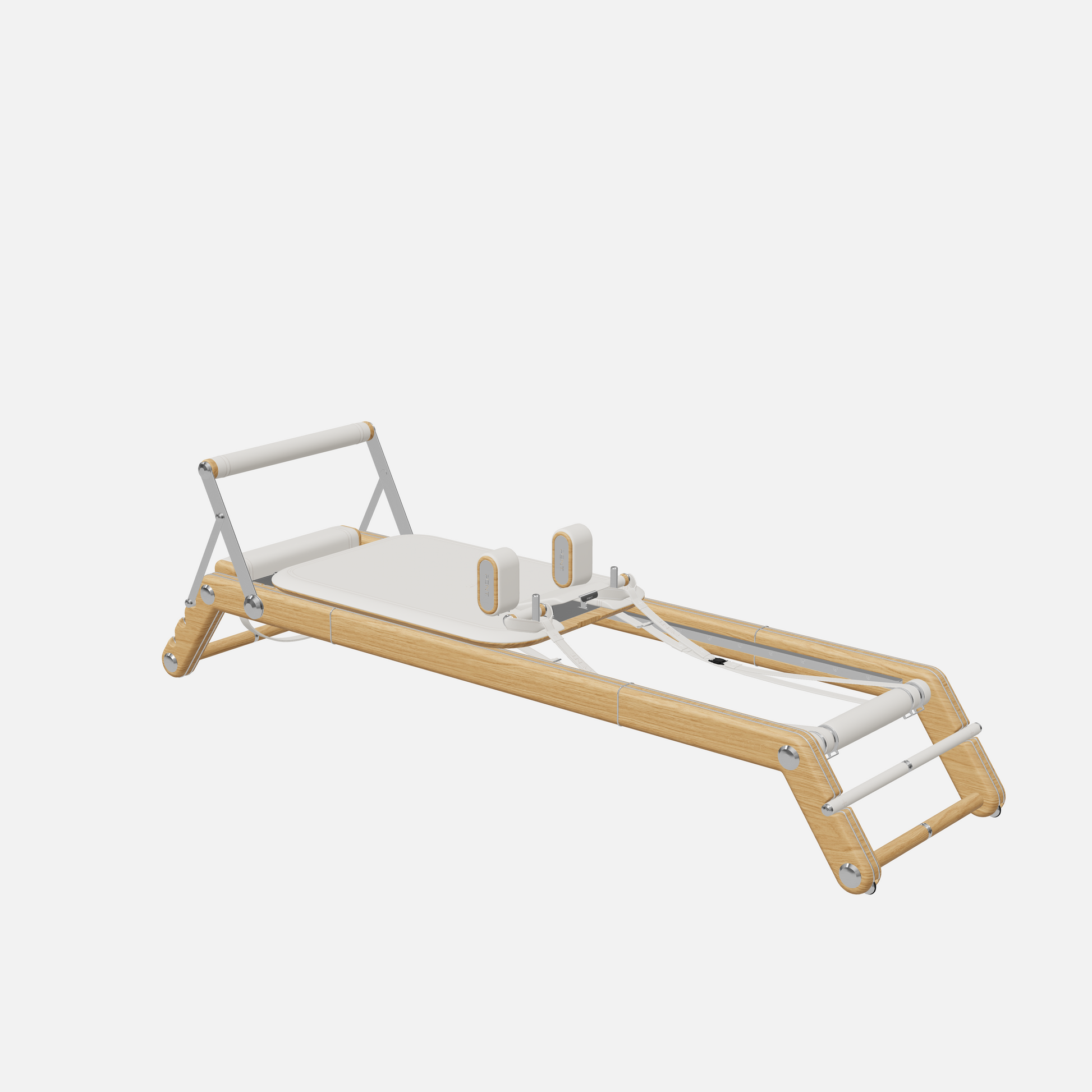 Joana Luxury Pilates Reformer — Stainless Steel, Natural Oak, White