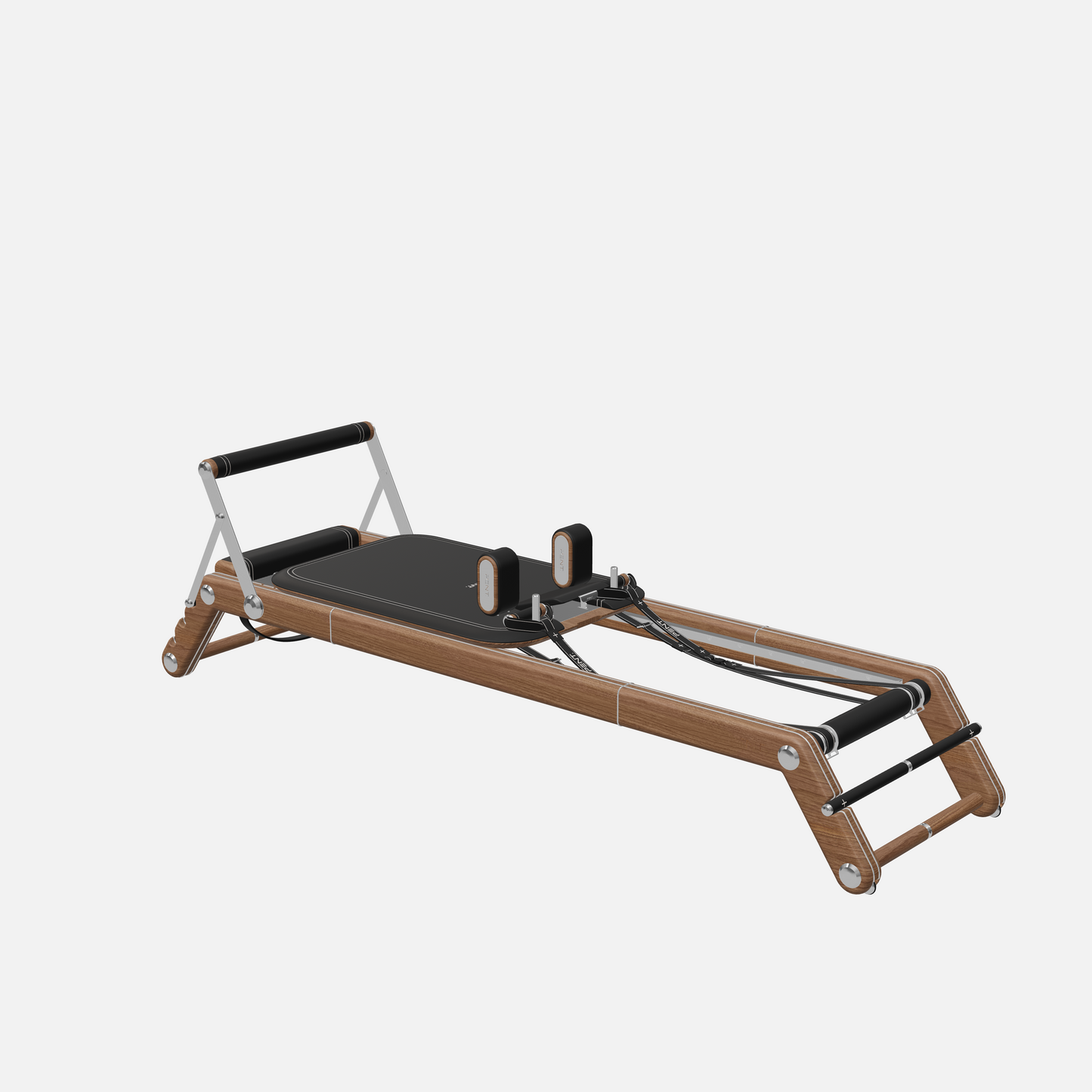 Joana Luxury Pilates Reformer — Stainless Steel, Natural Walnut, Black