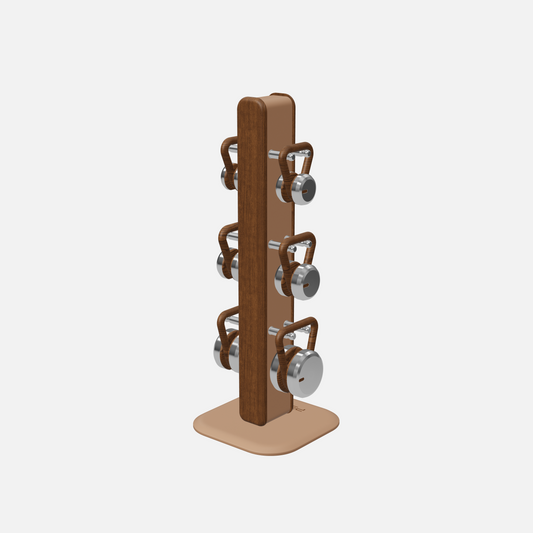 Lova Vertical Kettlebell Set, Full — Stainless Steel, Walnut Ash, Brown