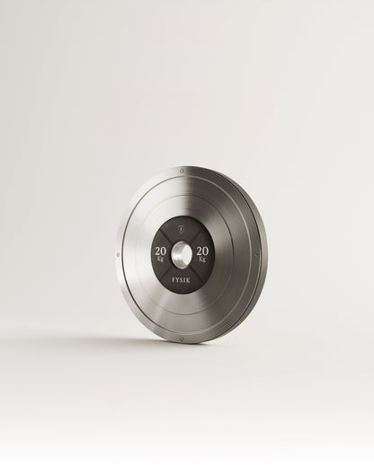 KLOM weight plate detail; one matching pair sold at the selected weight. Tower and barbell excluded.